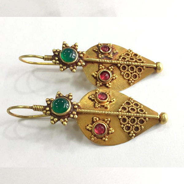 Vintage antique Handmade solid 18K Gold jewelry earring pair - image 2